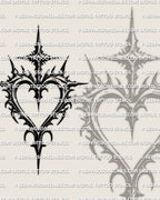 Heart and cross tattoo stencil file, bold heart frame with sharp cross center, dark emblem linework for chest or forearm