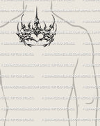 Heart crown tattoo stencil displayed on back of neck placement, cybersigil crown frame with heart center.