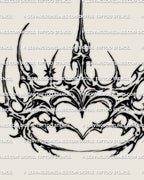 Heart crown tattoo stencil with cybersigilism crown frame and clear heart center, black linework digital file.