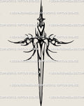 Heart hilt sword tattoo stencil, blackwork long sword download, PNG JPEG PDF included. 