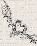 Main design view of a heart lower back tattoo stencil, with a central heart and balanced decorative side movement.