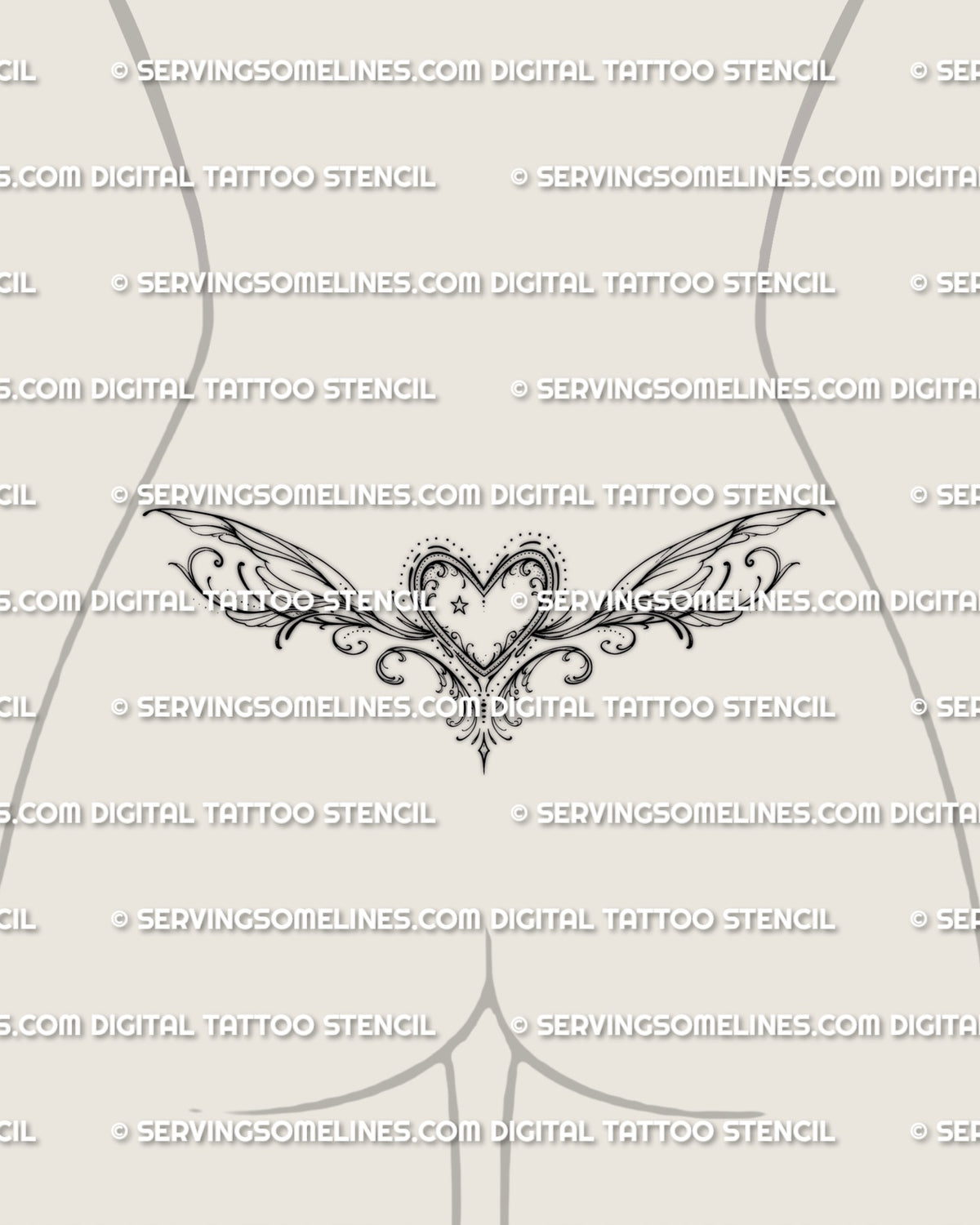Heart Lower Back Tattoo Stencil for Lower Waist Tattoo Placement ...
