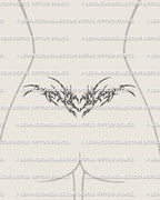 Heart tramp stamp tattoo stencil displayed on low waist placement with cyber sigil detail and a sharp heart center