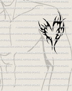 Heart tribal tattoo stencil shown on mens biceps placement, black tribal heart tattoo with thick tribal curves.