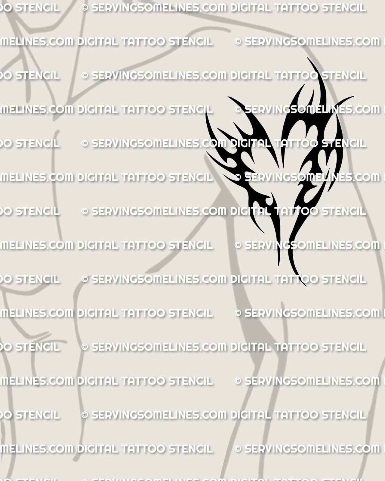 Heart tribal tattoo stencil shown on mens biceps placement, black tribal heart tattoo with thick tribal curves.