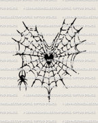 Heart web tattoo stencil file showing textured web spokes around a dark heart core, clean outline made for printable transfer