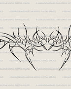 Close-up of cyber sigil heart armor tattoo design with gothic cyber tribal tattoo art lines and ornamental neotribal symmetry.