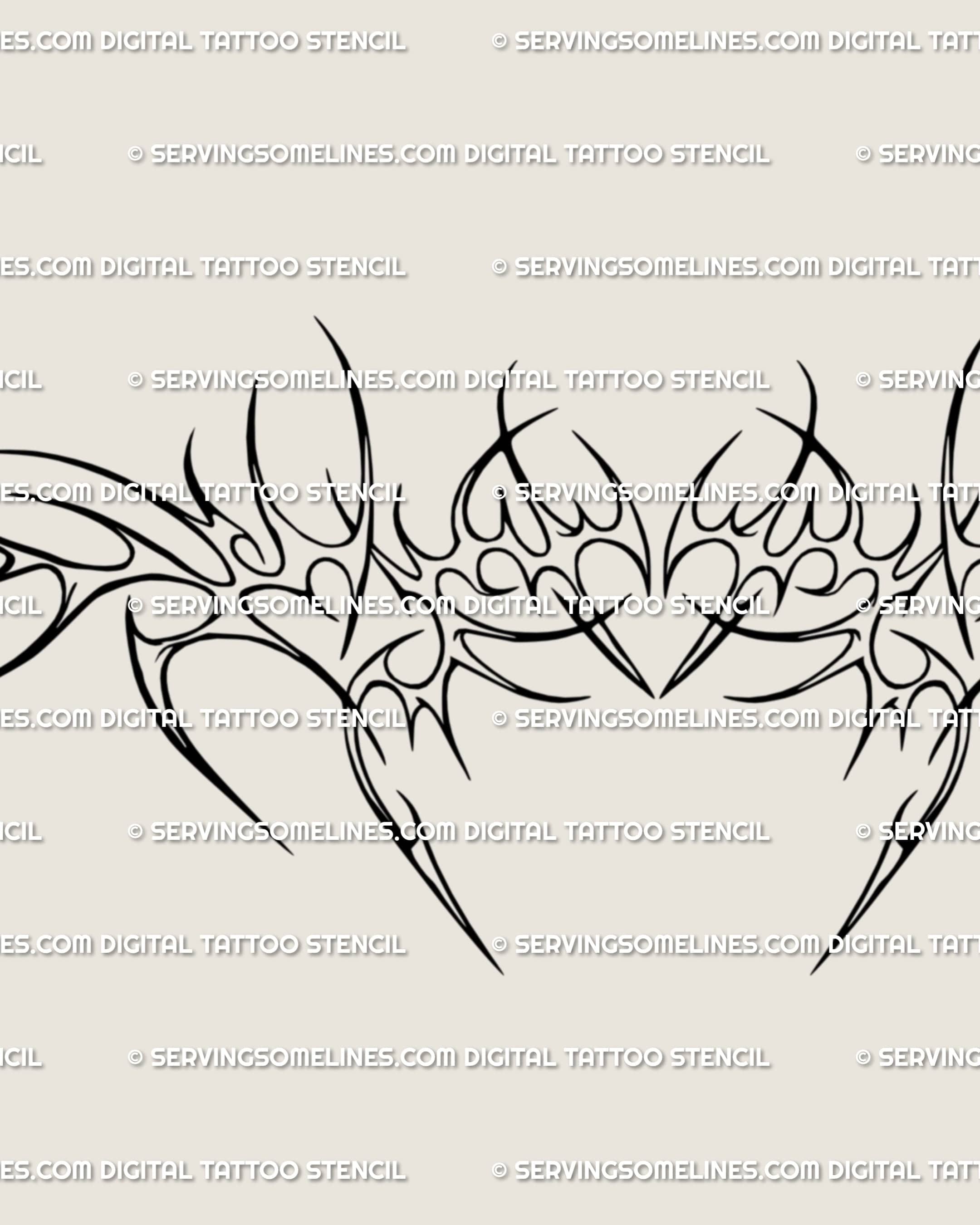 Close-up of cyber sigil heart armor tattoo design with gothic cyber tribal tattoo art lines and ornamental neotribal symmetry.