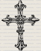Heraldic cross flory tattoo stencil showing fleur ends and elegant carved patterns in dark ornamental contrast