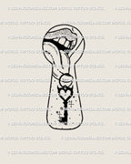 Digital stencil preview of a keyhole heart key design with lips and tongue in clean linework shown as tattoo concept for wide use areas