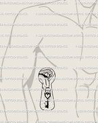 Keyhole heart key tattoo placed on a man’s ribs shown as a digital stencil preview with lips and tongue details in clean fine linework for vertical rib placement