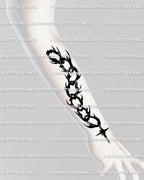 Bold neotribal forearm tattoo stencil in large blackwork style, gothic spiky chain with star charm designed for dramatic arm placement, digital download.
