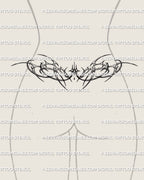 Large lower back and waistline stencil shown digitally with futuristic curved lines and centered sparkles shaped to follow the waist shape