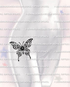 Leopard print butterfly tattoo stencil on women’s hip placement preview, bold butterfly wing shape with leopard print rosettes, digital stencil download