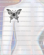 Back shoulder placement preview of leopard print butterfly tattoo stencil, clean butterfly wings with leopard spot rosettes, tattoo stencil download for artist