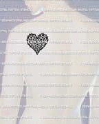 Leopard print heart tattoo on men’s shoulder preview, bold rosette pattern heart stencil download for clean placement planning.