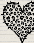 Leopard print heart tattoo stencil download, clean heart outline filled with leopard rosette spots, printable PNG PDF for tattoo stencil transfer.