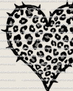 Leopard print heart tattoo stencil download, clean heart outline filled with leopard rosette spots, printable PNG PDF for tattoo stencil transfer.