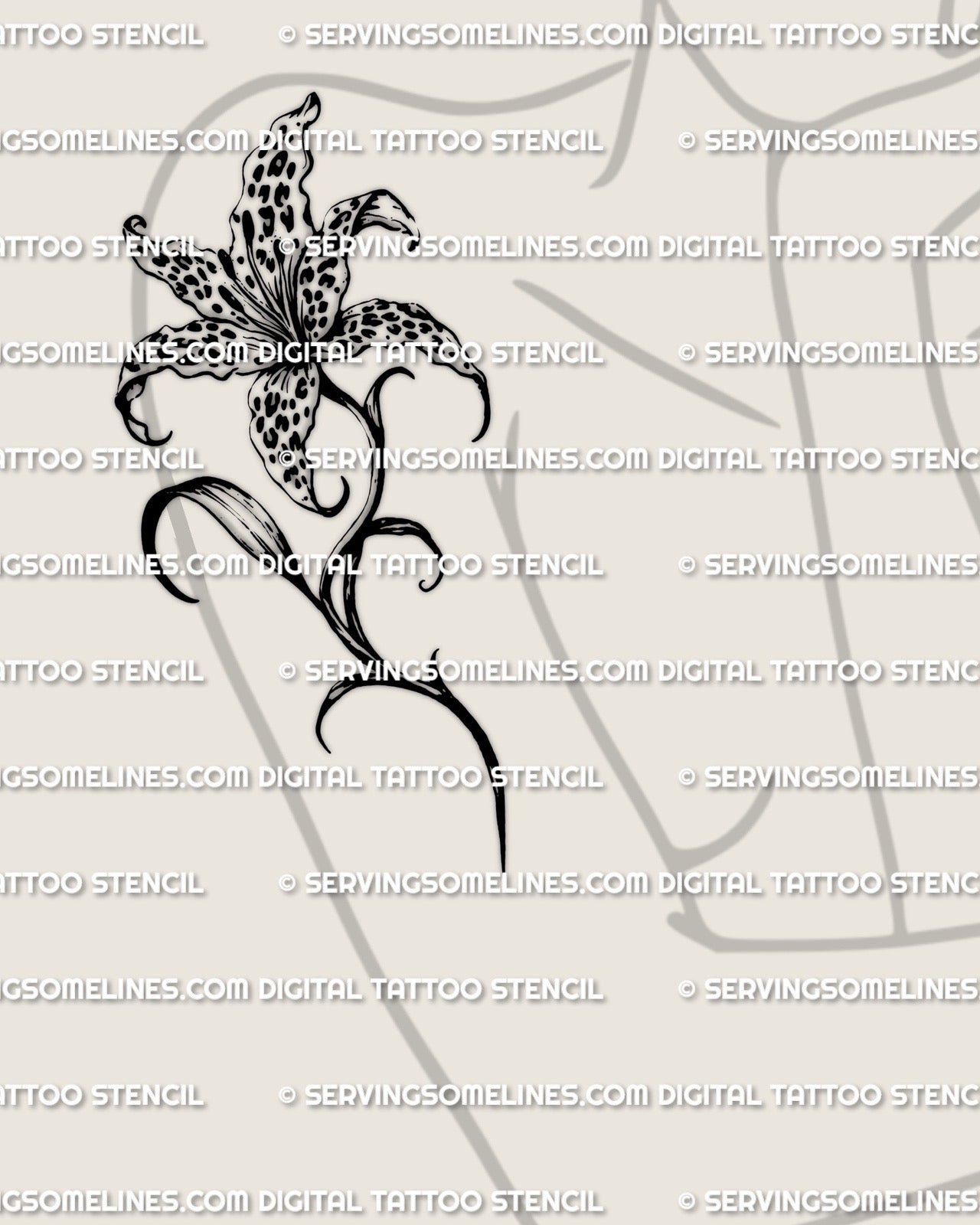 tiger lily tattoo stencil Leopard Print Lily Tattoo Stencil Instant Download – ServingSomeLines