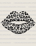 Leopard print lips tattoo stencil design, bold lips outline filled with rosette spots, digital download.