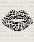 Leopard print lips tattoo stencil design, bold lips outline filled with rosette spots, digital download.