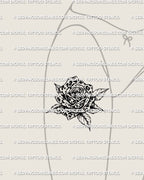 leopard print rose tattoo design stencil on feminine thigh, high contrast rose head with leopard rosette pattern, digital download