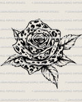 leopard print rose tattoo stencil design, rose petals filled with leopard rosette spots, digital download for stencil printing
