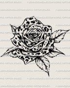 leopard print rose tattoo stencil design, rose petals filled with leopard rosette spots, digital download for stencil printing