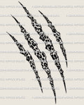 Leopard print scratch tattoo stencil design with 4 claw slashes revealing leopard rosettes, instant download PNG JPG PDF