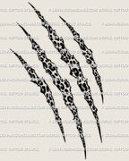 Leopard print scratch tattoo stencil design with 4 claw slashes revealing leopard rosettes, instant download PNG JPG PDF
