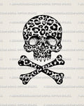 Leopard print skull tattoo stencil design, skull filled with leopard rosette spots, digital download PNG JPG PDF for stencil transfer.