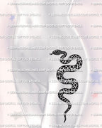 Leopard print snake tattoo on hip placement example, coiled snake silhouette with rosette spots, stencil download files.