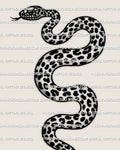 Leopard print snake tattoo stencil download, long coiled snake with rosette spots, clean PNG stencil file for printing.