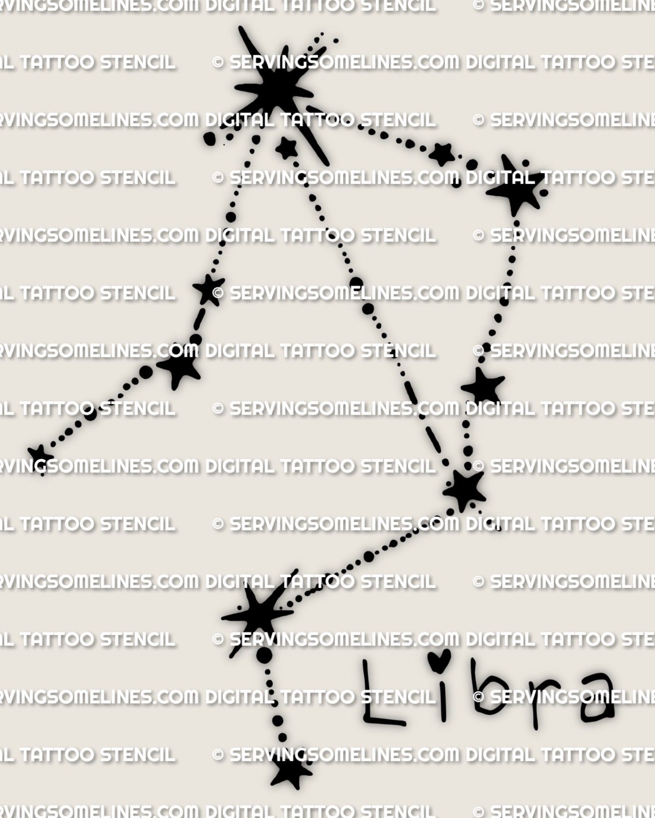 Libra constellation tattoo stencil design, minimalist zodiac star layout, digital download PNG, JPEG, PDF
