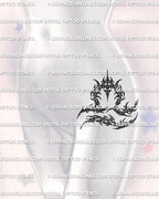 Libra glyph tattoo stencil download shown on women’s hip placement, cybersigilism zodiac symbol in sharp sigil strokes.