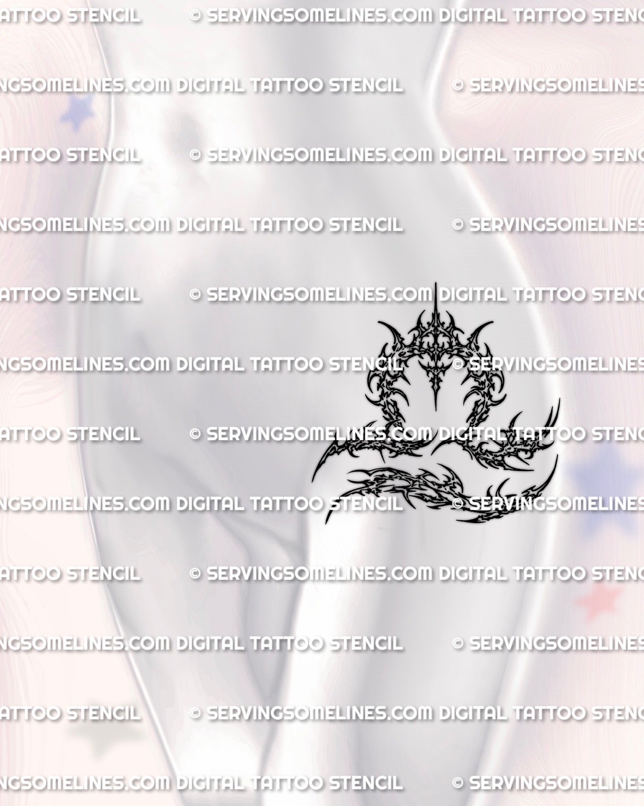 Libra glyph tattoo stencil download shown on women’s hip placement, cybersigilism zodiac symbol in sharp sigil strokes.