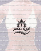 Libra sign cybersigilism tattoo stencil download shown on women’s sternum placement, sharp glyph, high-res stencil file.