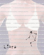 Libra constellation tattoo stencil, displayed on women’s side stomach placement example, clean star points and lines