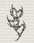 Linked hearts tattoo stencil, cybertribal triple heart design, variation 1 with sharp bridges and open center, design preview. 