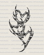 Linked hearts tattoo stencil, cybertribal triple heart design, variation 1 with sharp bridges and open center, design preview. 