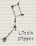 Little dipper tattoo stencil design, Ursa Minor constellation star layout with clean points and a minimal connecting line path.