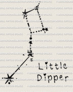 Little dipper tattoo stencil design, Ursa Minor constellation star layout with clean points and a minimal connecting line path.