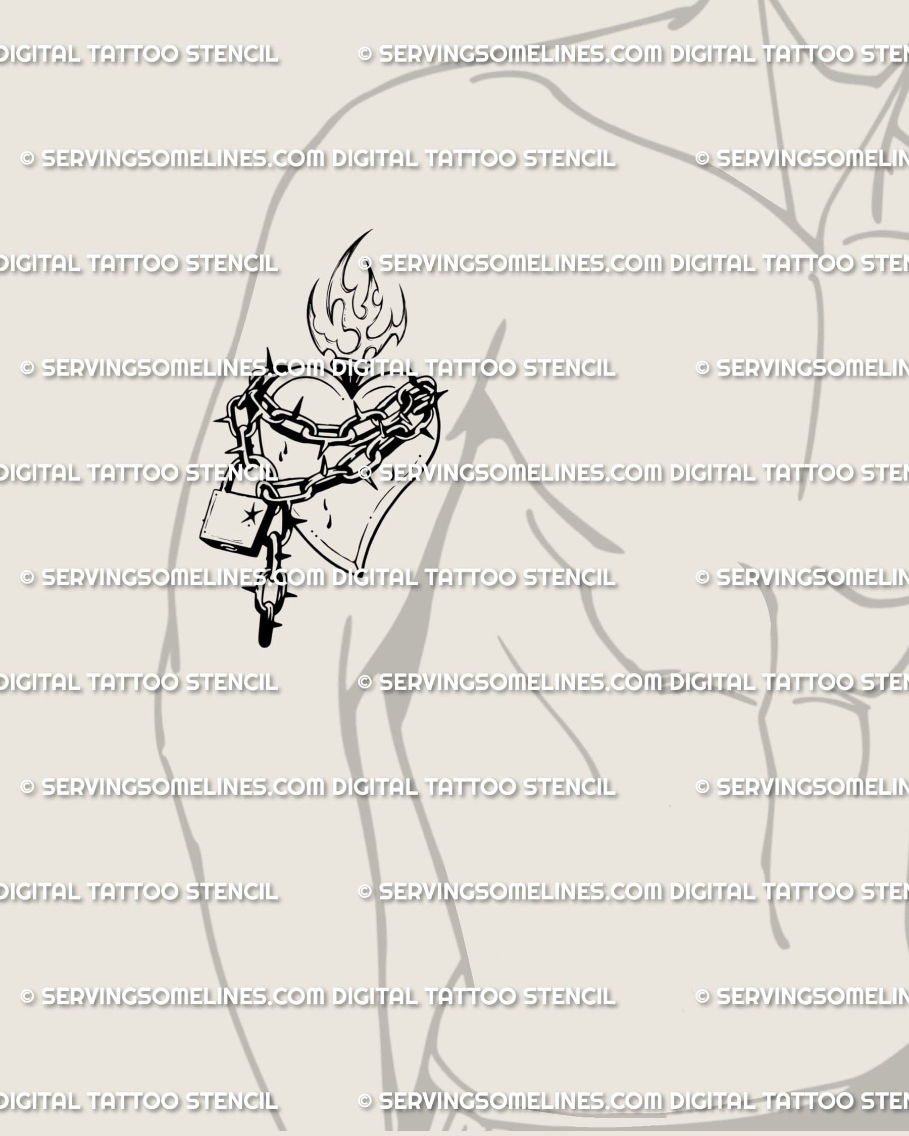 Lock and chain heart tattoo shown on men’s arm placement, chained heart with hanging padlock detail