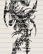 Long dragon tattoo stencil download in cybersigilism style, printable design files for stencil-ready use