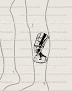 Lower leg gothic tattoo stencil of Nefertiti Egyptian queen, minimal blackwork lineart with sacred statue aesthetic, digital download design