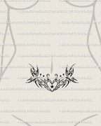 lower stomach placement showing a butterfly tribal heart womb tattoo with Y2K star detailing shaped to follow the belly’s natural curve