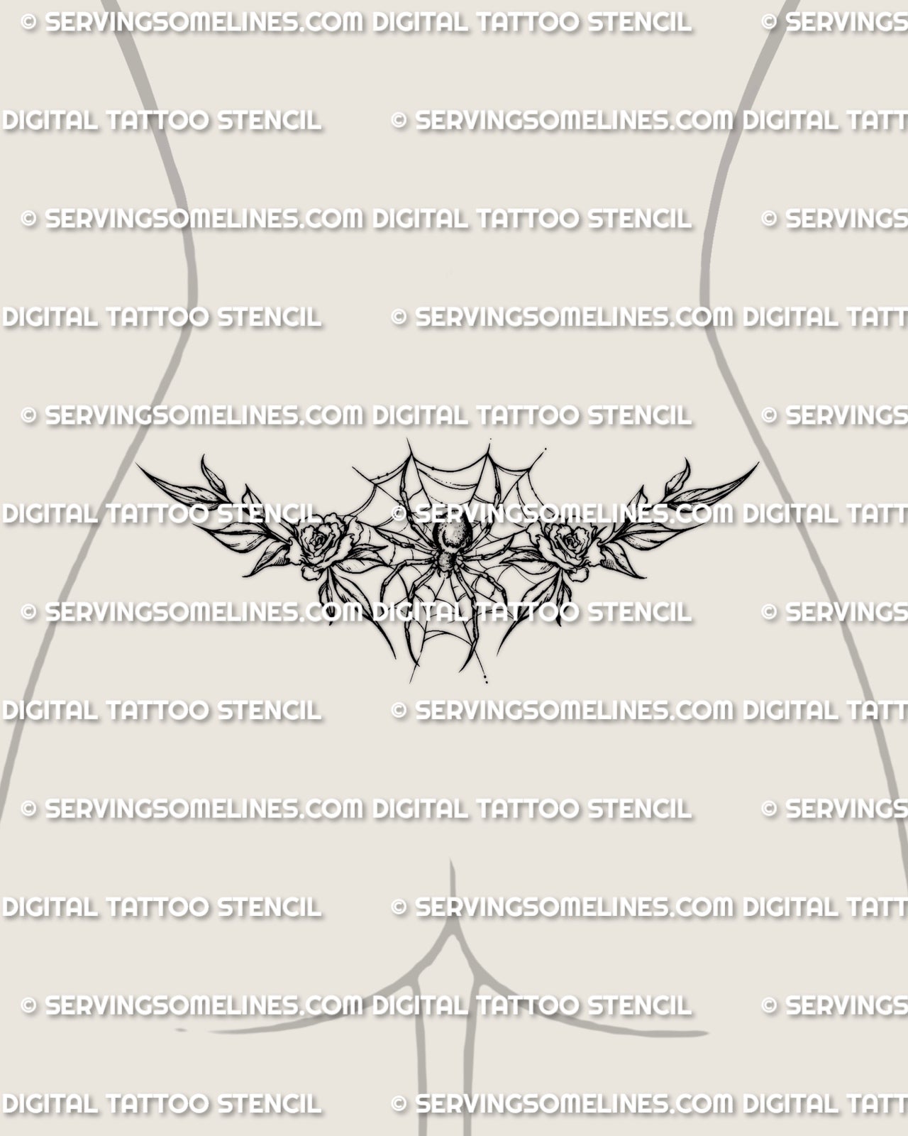 Lower waist placement variation of the spider web tattoo design, shown in a slightly smaller scale.