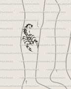 Gothic scorpion tattoo for lower side leg, heart-bodied neotribal design, girly goth stencil download with bold and protective symbolism.