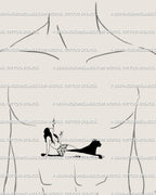 Panther and woman tattoo design placed on male chest center, gothic feminine black cat tattoo outline with sleek minimalist linework.