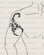 Neo tribal scorpion tattoo stencil idea for men’s shoulder, aggressive cybersigilism scorpion design with gothic edge, a cyber scorpion tattoo for strong presence.